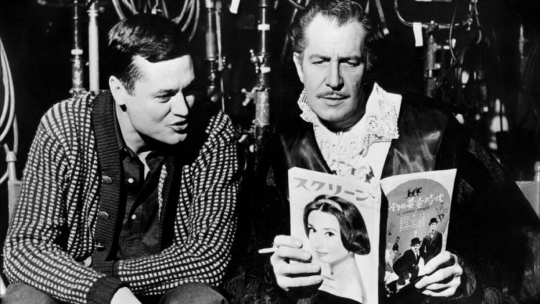 Roger Corman and Vincent Price on the set of House of Usher 1960