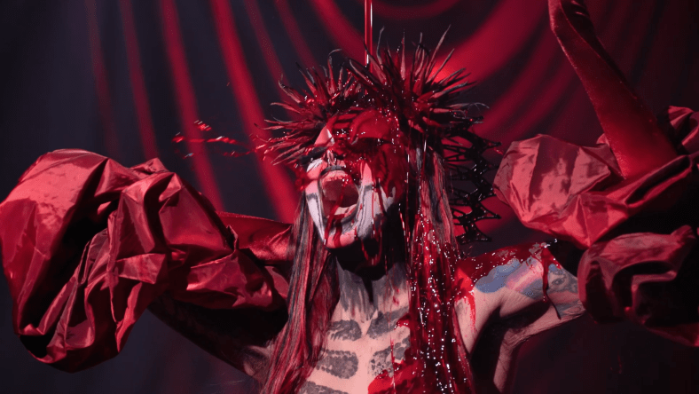 The Boulet Brothers' Dragula season 6 winner Asia Consent getting doused in blood